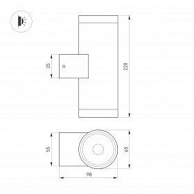 Светильник LGD-RAY-WALL-TWIN-R65-2x12W Warm3000 (GR, 6 deg, 230V) (Arlight, IP65 Металл, 3 года)