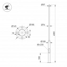 Опора фланцевая OXOR-OK2-D108-L4000 (BK) (Arlight, Сталь)