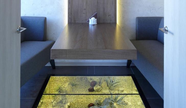 Сухой аквариум со светодиодной подсветкой, встроенный в пол