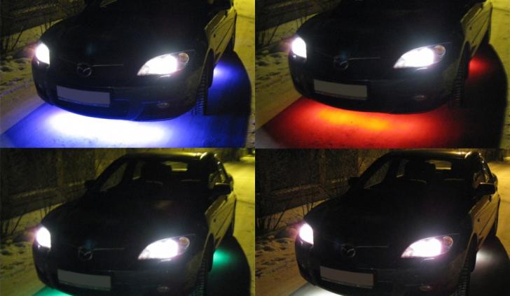 Многоцветная подсветка днища автомобиля светодиодной RGB лентой