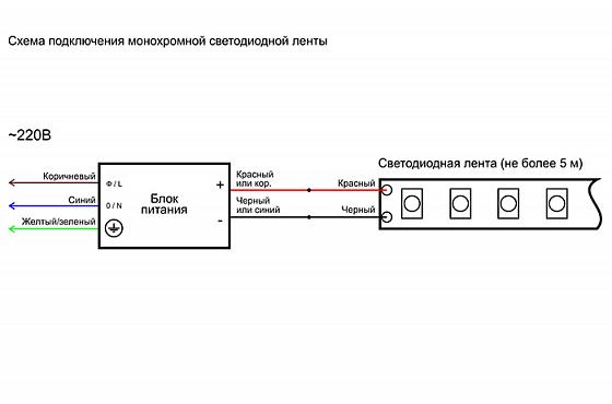 Схема подключения одноцветной светодиодной ленты 