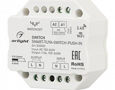 Контроллер-выключатель SMART-TUYA-SWITCH-PUSH-IN (230V, 1.5A, WiFi, 2.4G) (Arlight, IP20 Пластик, 5 лет)